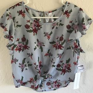 NWT Sheer Floral Tie Front Crop Top